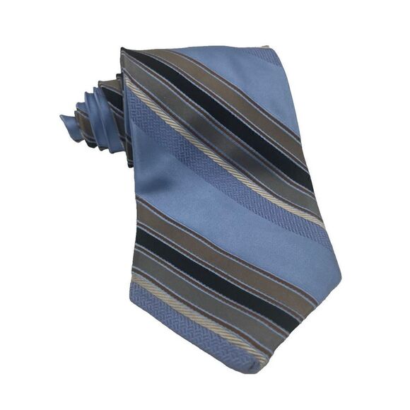 Robert Talbott Best Of Class‎ Silk Tie Silver Blue Tan Repp Stripe Satin Weave - Picture 1 of 5